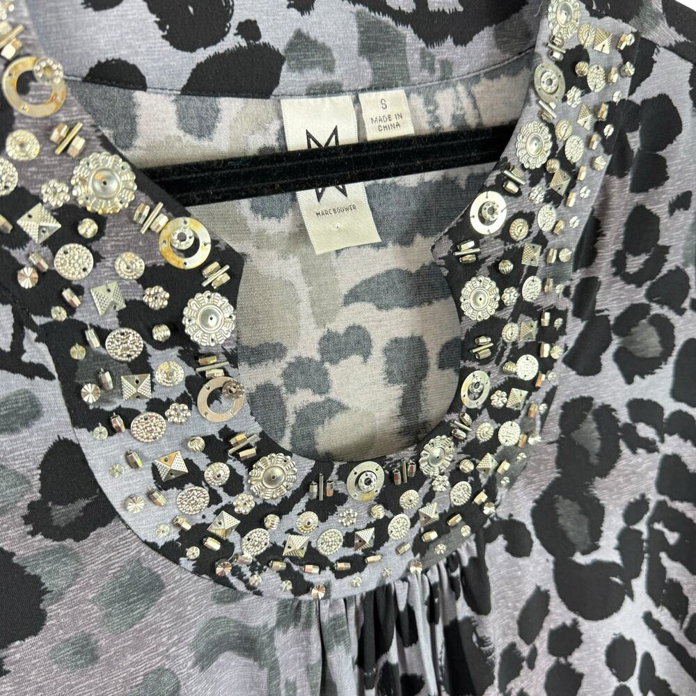 Marc Bouwer Leopard Print Metal Beaded 3/4 Sleeve Stretchy Blouse Size S - Picture 4 of 7